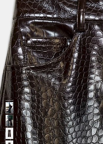 Deri Parlak Yılan Desenli Kadın Pantolon - Görsel 3