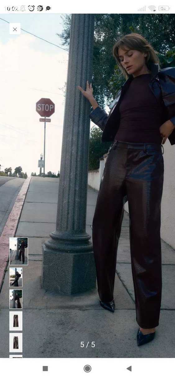 Deri Parlak Yılan Desenli Kadın Pantolon - Görsel 5