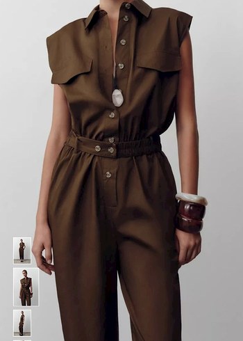 Kahverengi Kemerli Kadın Tulum - Görsel 2