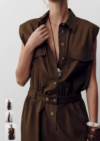 Kahverengi Kemerli Kadın Tulum - Görsel 4