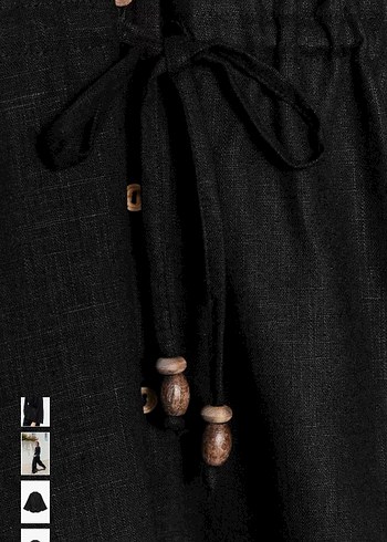 Siyah Keten Düğmeli Mini Gömlek - Görsel 7