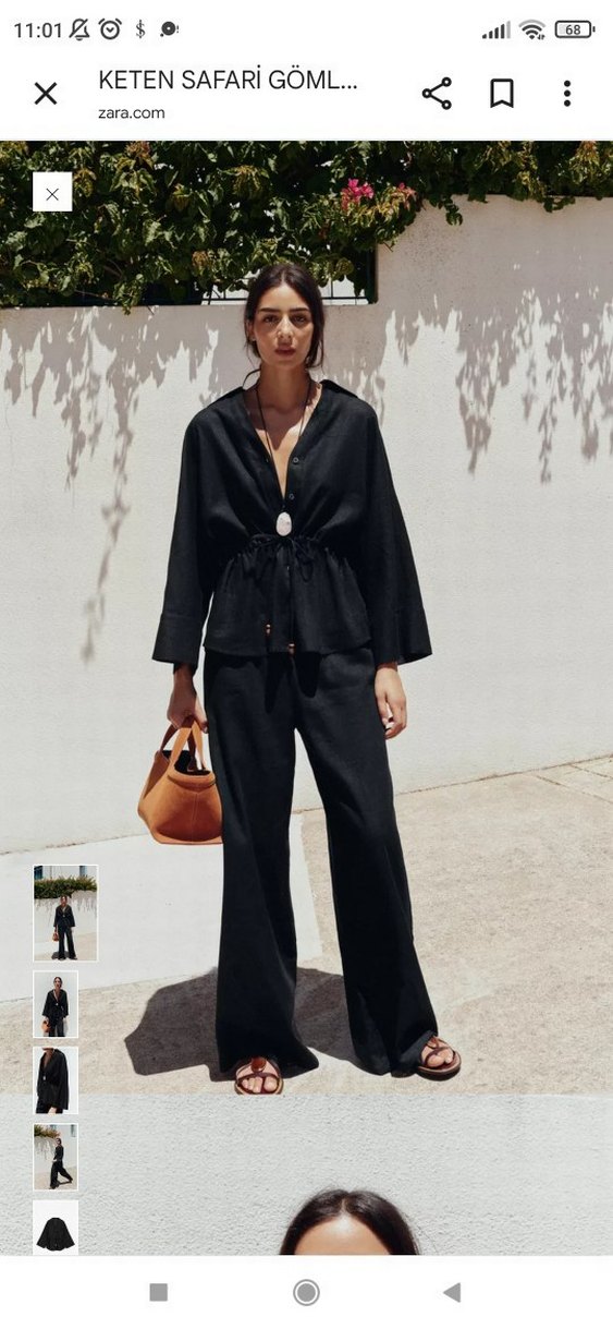 Siyah Keten Düğmeli Mini Gömlek - Görsel 2