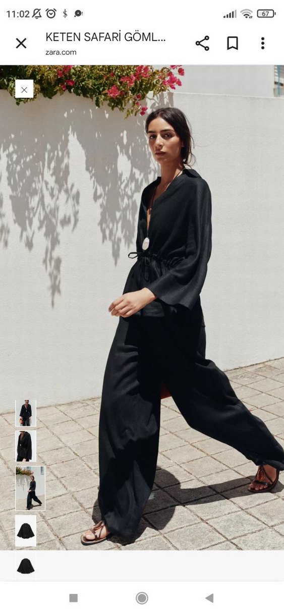 Siyah Keten Düğmeli Mini Gömlek - Görsel 4