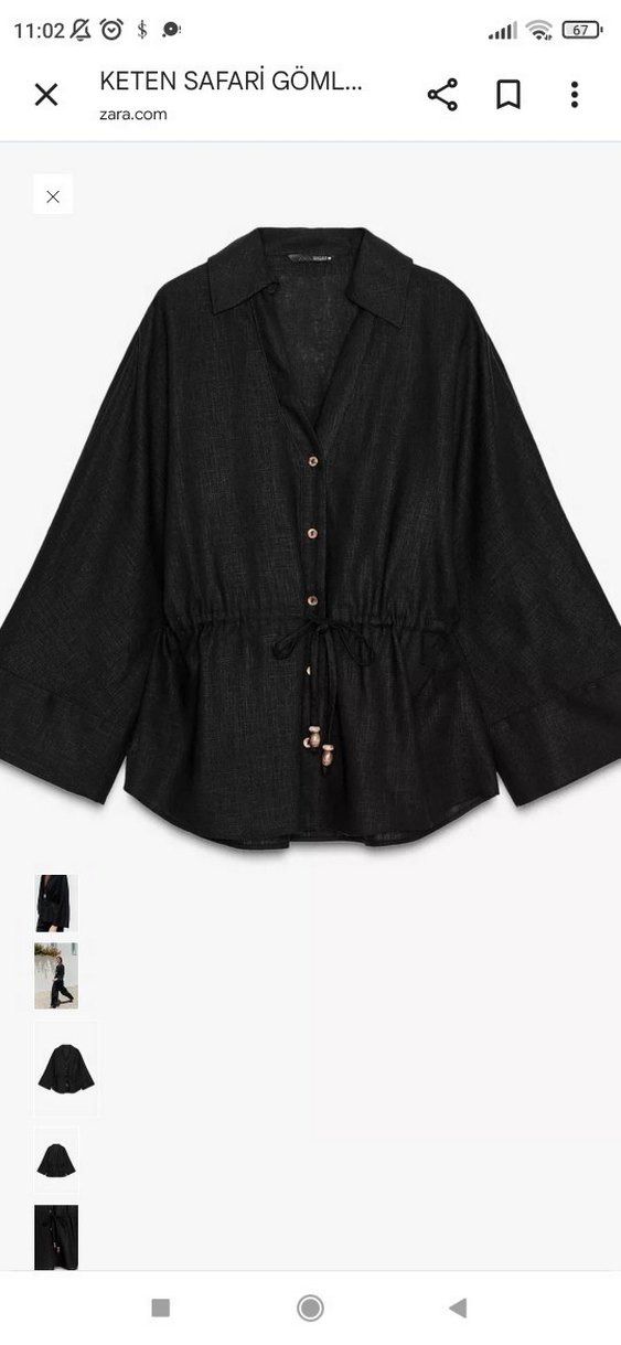 Siyah Keten Düğmeli Mini Gömlek - Görsel 5