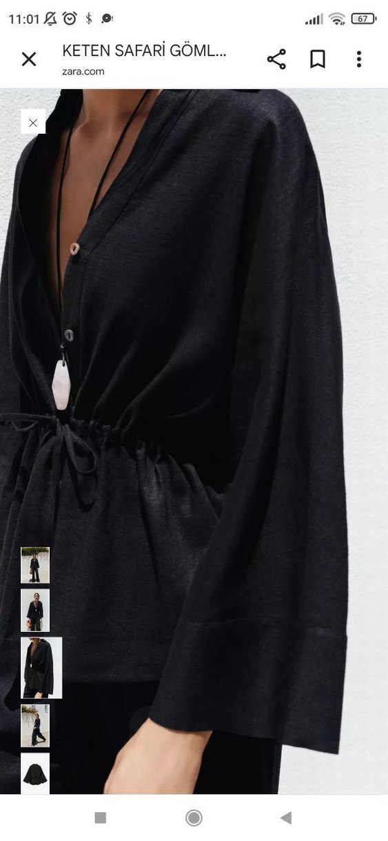 Siyah Keten Düğmeli Mini Gömlek - Görsel 3