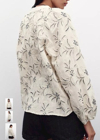 Nakışlı Bohem Düğmeli V Yakalı Kadın Bluz - Görsel 4