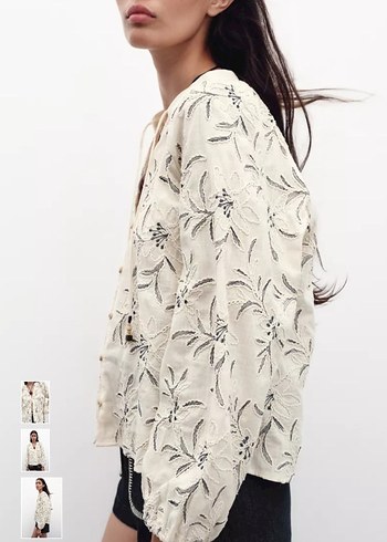 Nakışlı Bohem Düğmeli V Yakalı Kadın Bluz - Görsel 3