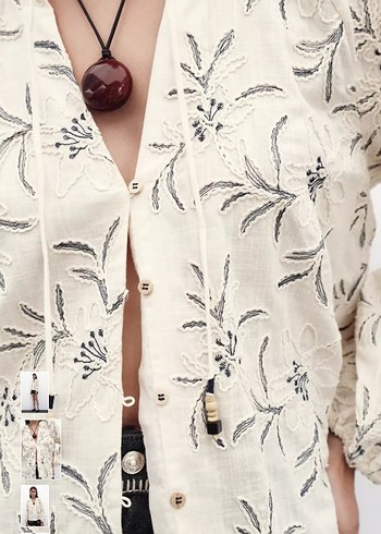 Nakışlı Bohem Düğmeli V Yakalı Kadın Bluz - Görsel 2