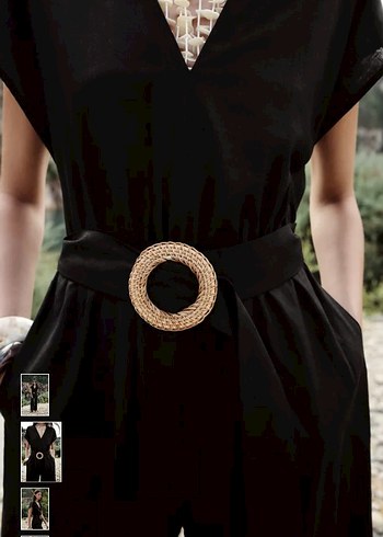 Siyah V Yaka Kemerli Kadın Tulum - Görsel 2