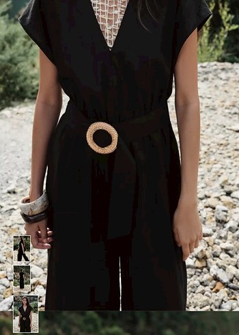 Siyah V Yaka Kemerli Kadın Tulum - Görsel 6