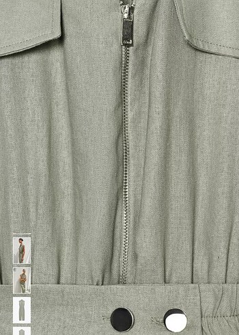 Bej Kemerli Kolsuz Midi Keten Tulum - Görsel 7