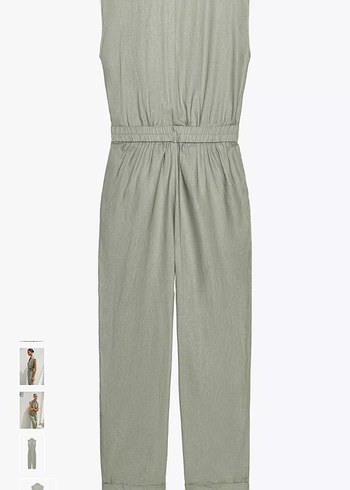 Bej Kemerli Kolsuz Midi Keten Tulum - Görsel 6