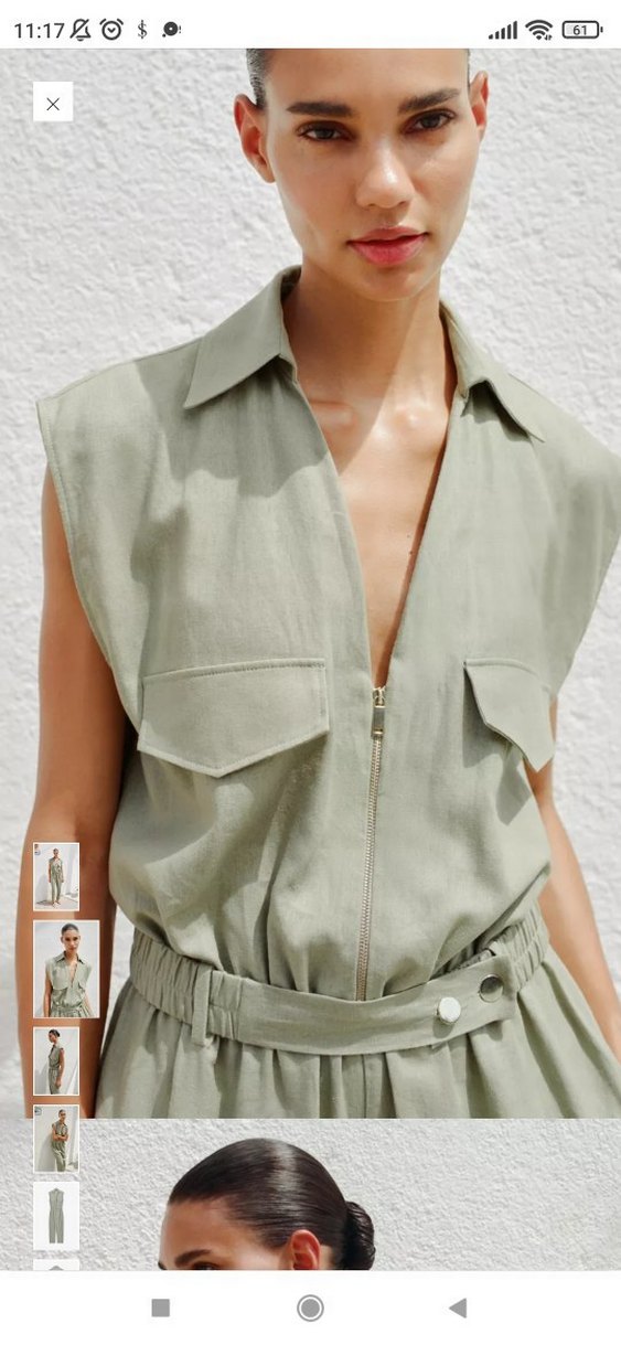 Bej Kemerli Kolsuz Midi Keten Tulum - Görsel 2