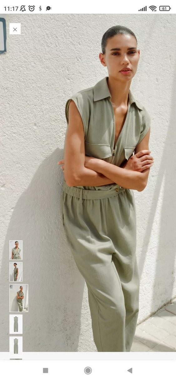 Bej Kemerli Kolsuz Midi Keten Tulum - Görsel 4