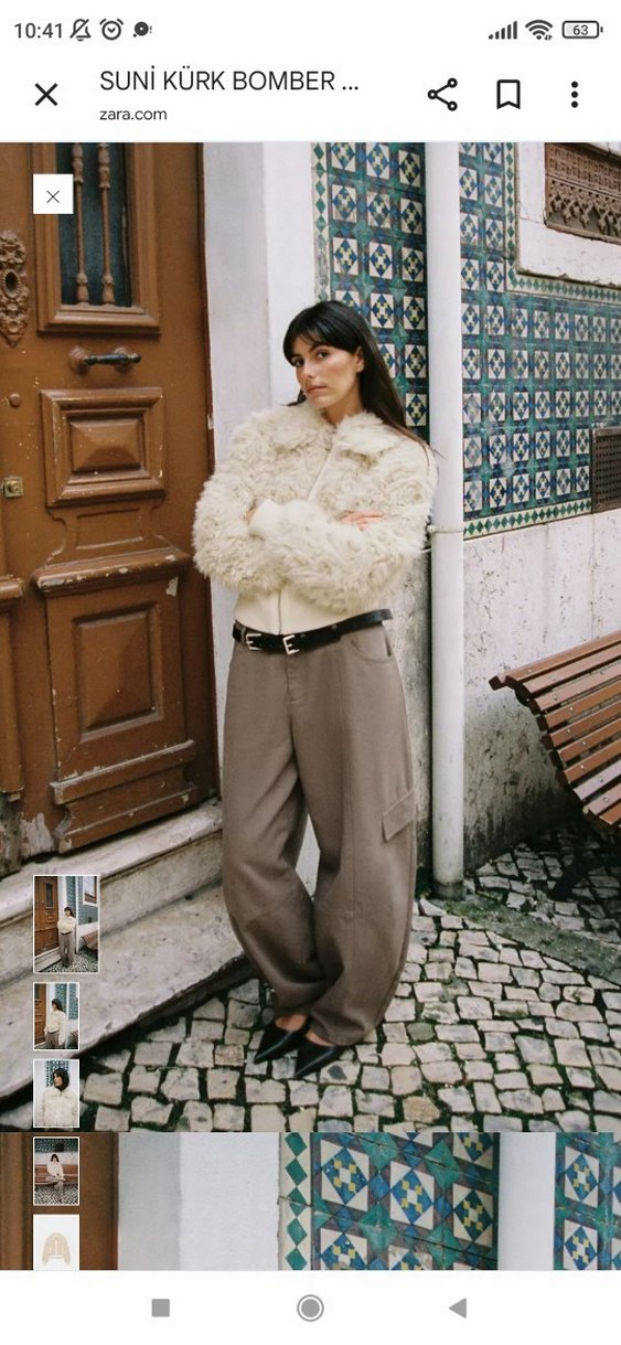 Bej Peluş Detaylı Midi Kadın Kürk Ceket - Görsel 4