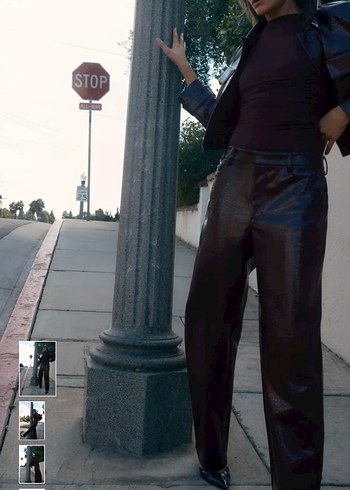 Deri Yılan Desenli Kadın Bol Paça Pantolon - Görsel 3