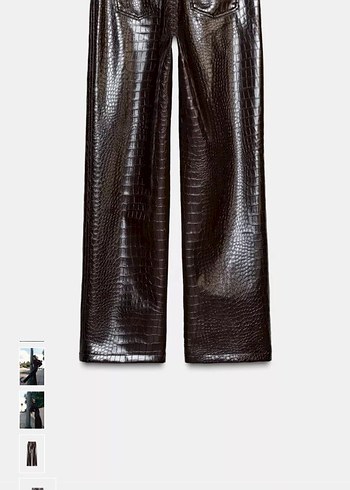 Deri Yılan Desenli Kadın Bol Paça Pantolon - Görsel 4