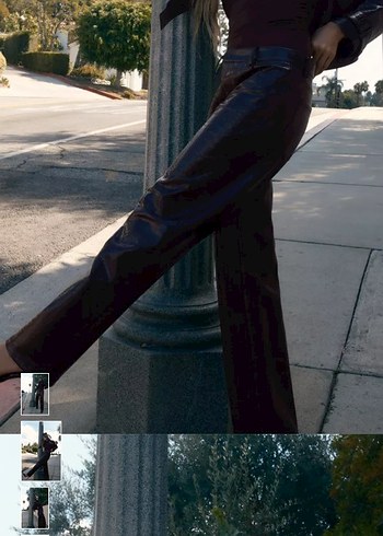 Deri Yılan Desenli Kadın Bol Paça Pantolon - Görsel 2