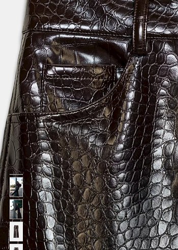 Deri Yılan Desenli Kadın Bol Paça Pantolon - Görsel 5