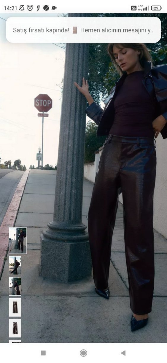 Deri Yılan Desenli Kadın Bol Paça Pantolon - Görsel 3