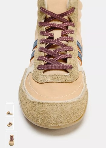 Bej Süet Dolgu Topuklu Bağcıklı Kadın Spor Ayakkabı - Görsel 2