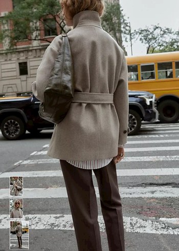 Düğmeli ve Kemerli Bej Kaban - Görsel 4