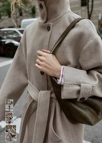 Düğmeli ve Kemerli Bej Kaban - Görsel 3