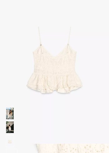 Zara zara Beyaz Dantel İşlemeli Bohem V Yaka Bluz