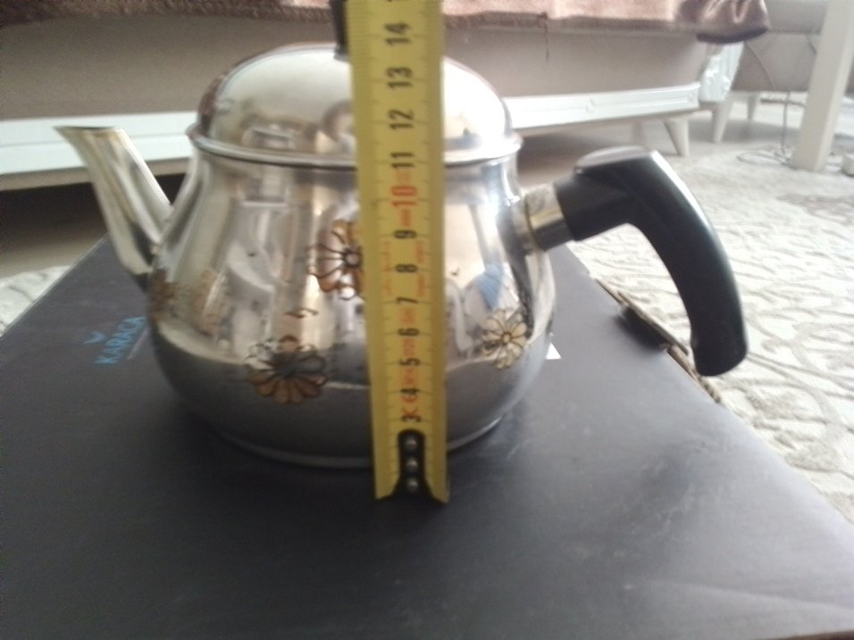 Çiçek Desenli Gri Beyaz Çaydanlık - Görsel 2