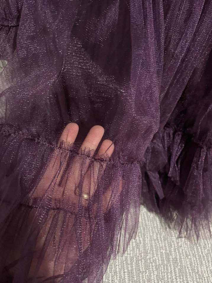 Mor Dantel Detaylı Straplez Midi Elbise - Görsel 5