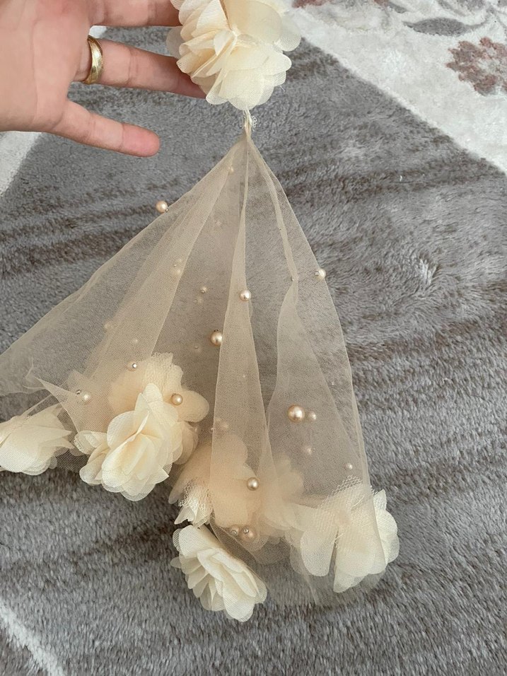 Bej Renkli Fırfırlı Bohem Gelin Aksesuarı - Görsel 2