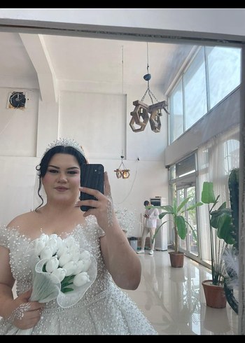 İnci Detaylı Uzun Beyaz Prenses Gelinlik - Görsel 5