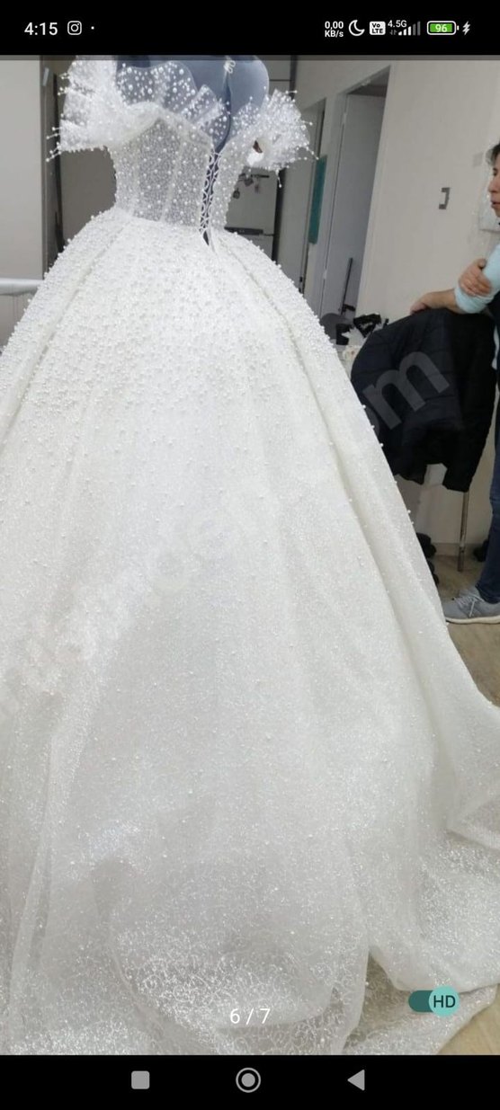 İnci Detaylı Uzun Beyaz Prenses Gelinlik - Görsel 3