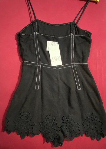 Dantel Detaylı Siyah Kısa Tulum - Görsel 2