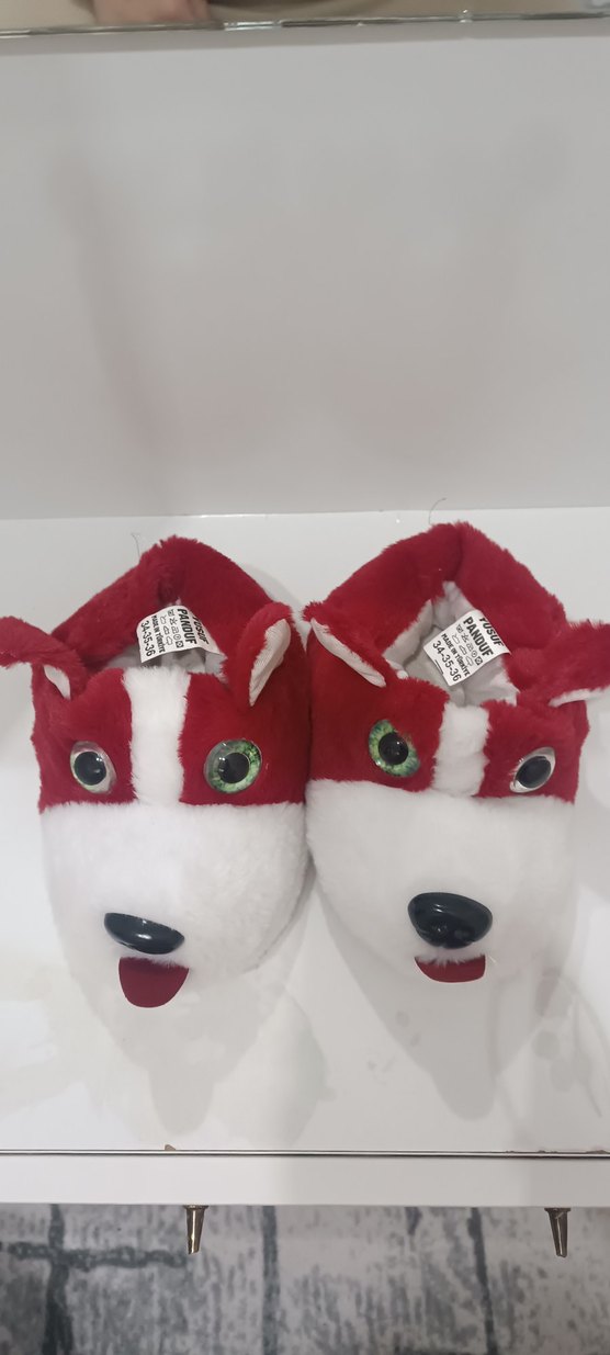 Kırmızı Peluş Hayvanlı Terlik - Görsel 2