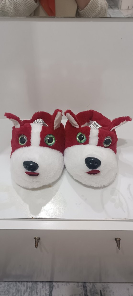 Kırmızı Peluş Hayvanlı Terlik - Görsel 3