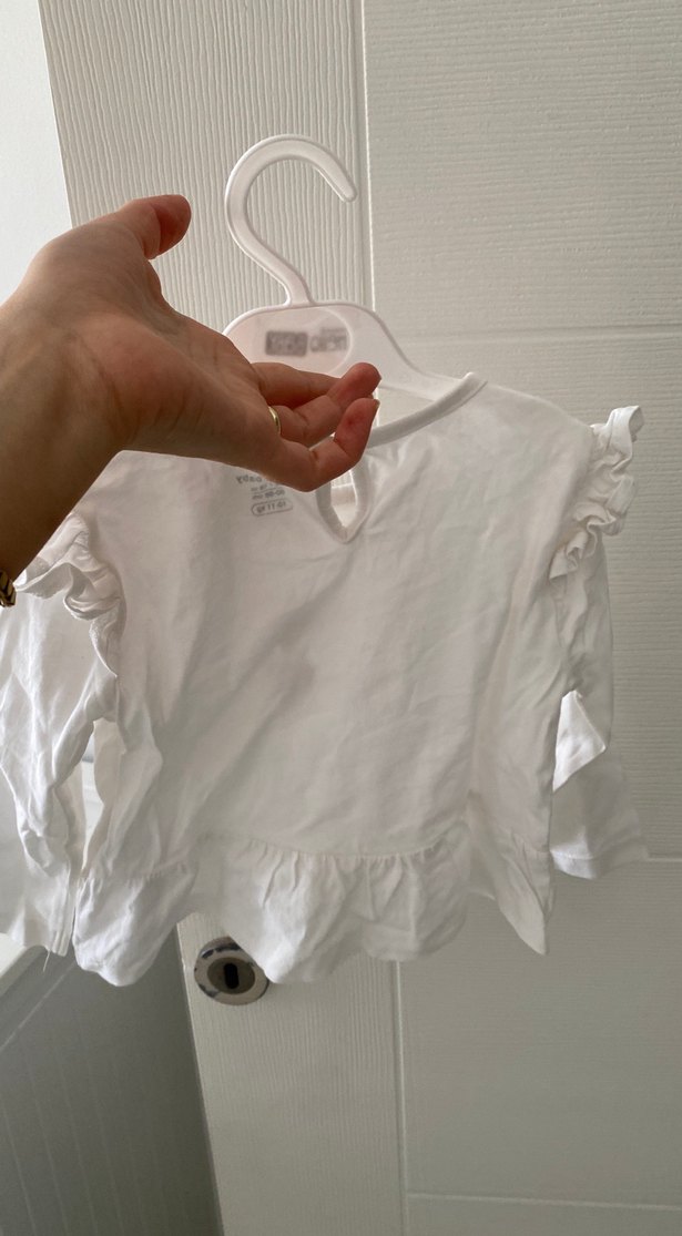 Kız Çocuk Beyaz Uzun Kollu Fırfırlı Tişört - Görsel 3