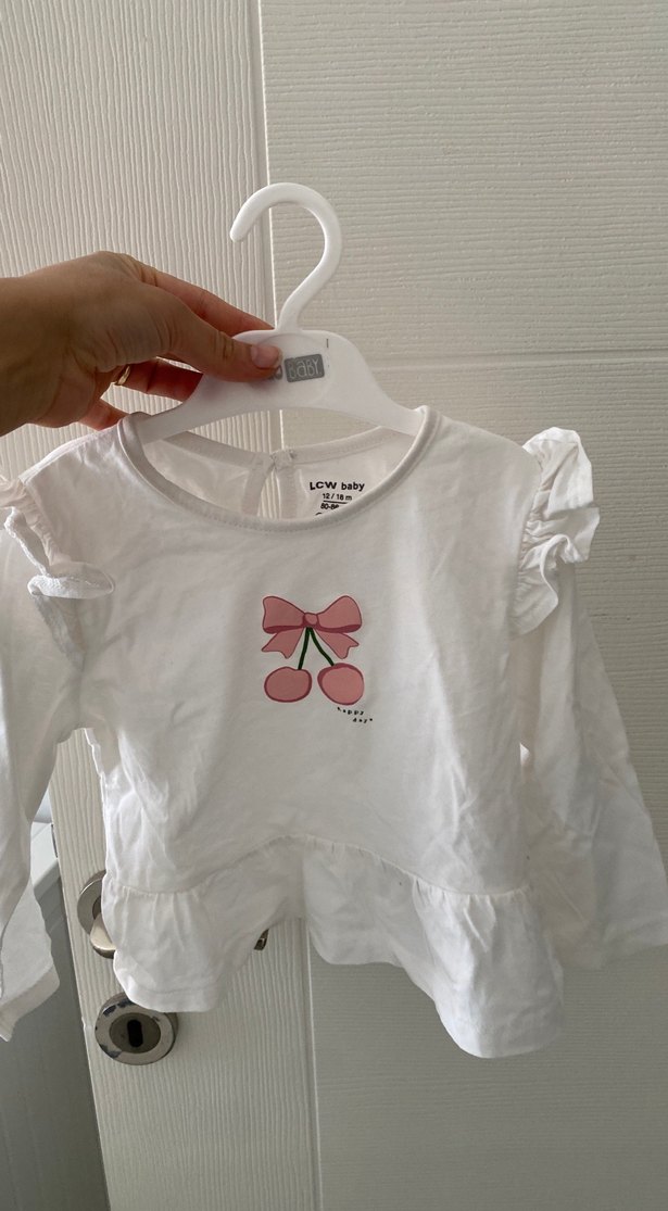 Kız Çocuk Beyaz Uzun Kollu Fırfırlı Tişört - Görsel 4