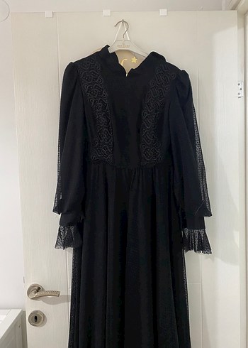 Diğer Siyah Nakışlı Uzun Kollu Gotik Elbise