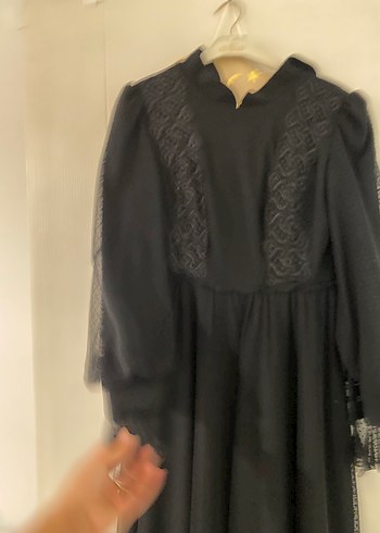 38 Beden siyah Renk Siyah Nakışlı Uzun Kollu Gotik Elbise