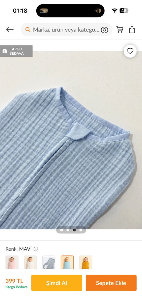 Mavi Keten Bebek Uyku Tulumu - Görsel 2