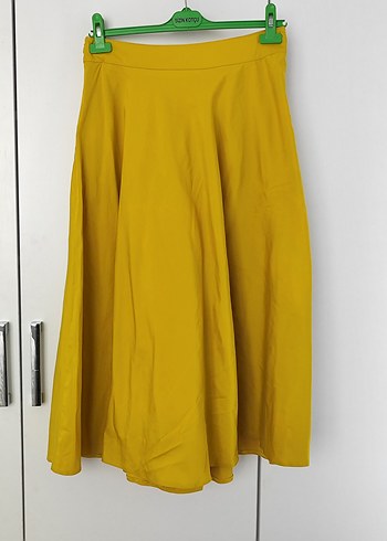Kadın Sarı Pilili Midi Etek - Görsel 2