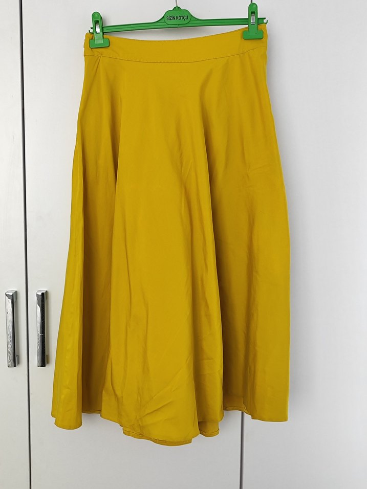 Kadın Sarı Pilili Midi Etek - Görsel 2