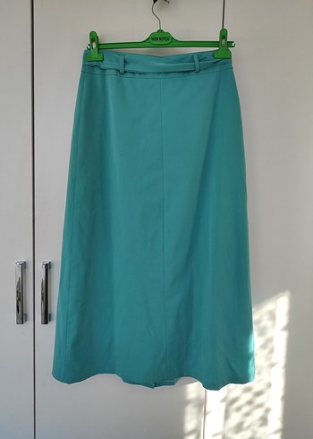 Düğmeli Turkuaz Uzun Etek - Görsel 3