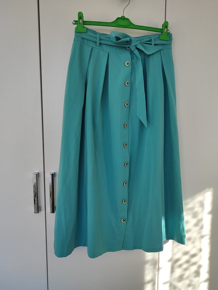 Düğmeli Turkuaz Uzun Etek - Görsel 2