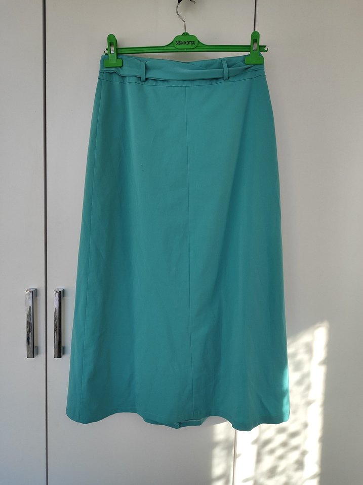 Düğmeli Turkuaz Uzun Etek - Görsel 3