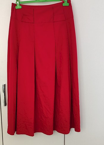 Kadın Kırmızı Pilili Midi Etek - Görsel 2