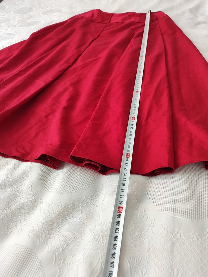 Kadın Kırmızı Pilili Midi Etek - Görsel 5