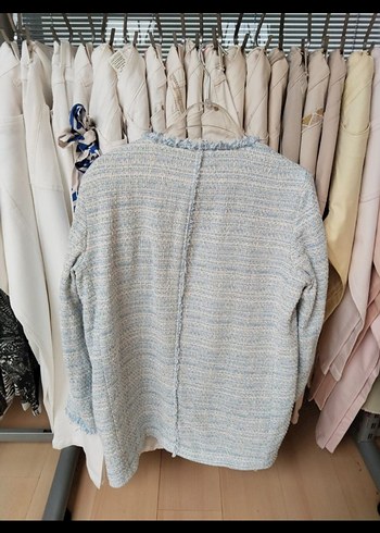 Zara Düğmeli Mavi Midi Kadın Ceket