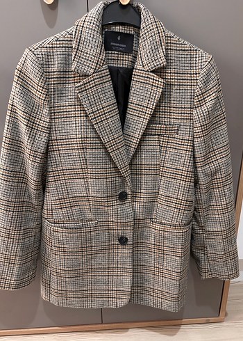 s Beden Stradivarius Kadın Ekose Desenli Düğmeli Blazer Ceket